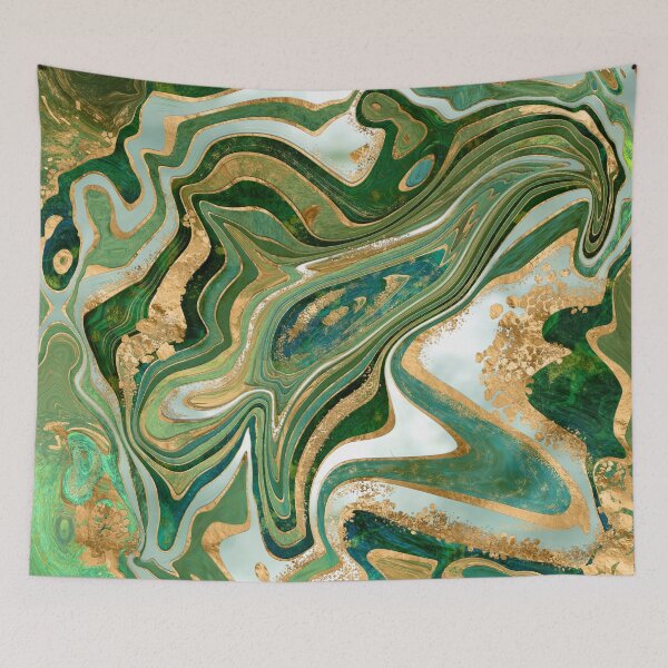 Item preview, Green and gold liquid marble abstract designed and sold by k9printart.