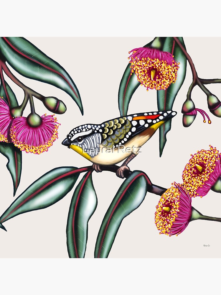 Thumbnail 4 of 4, Pillow, Pardalote in Gum Flowers #2 by Australian artist Laural Retz designed and sold by lauralretz.