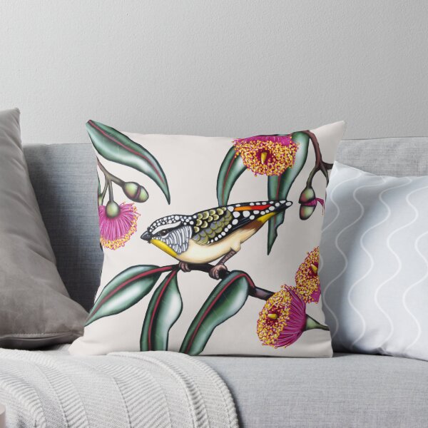 Pardalote in Gum Flowers #2 by Australian artist Laural Retz Throw Pillow