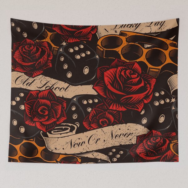 Item preview, Vintage Tattoo Pattern Dices and Roses designed and sold by Vector Scout Lab.