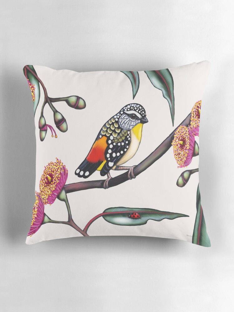 Thumbnail 3 of 4, Pillow, Pardalote in Gum Flowers #1 designed and sold by lauralretz.