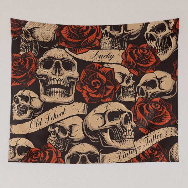 Item preview, Skulls And Roses Vintage Old School designed and sold by Vector Scout Lab.