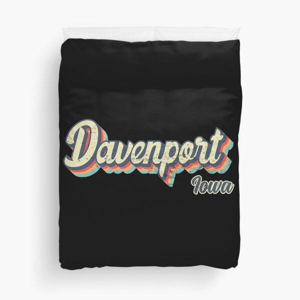 Davenport city Iowa Retro Vintage 70s rainbow Duvet Cover