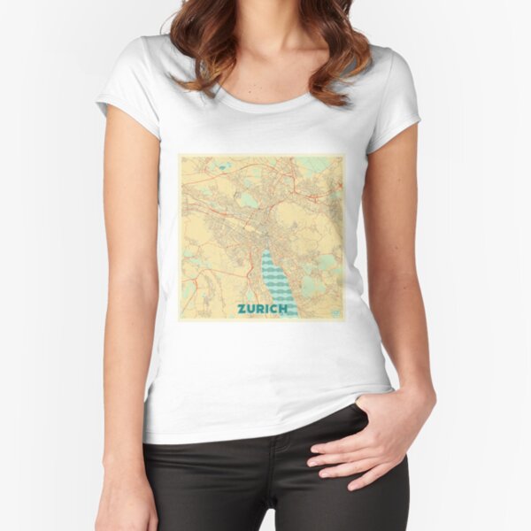 Zurich Map Retro Fitted Scoop T-Shirt