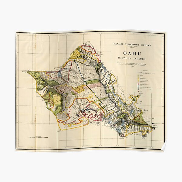 Vintage Map of Oahu Hawaii (1906) Poster