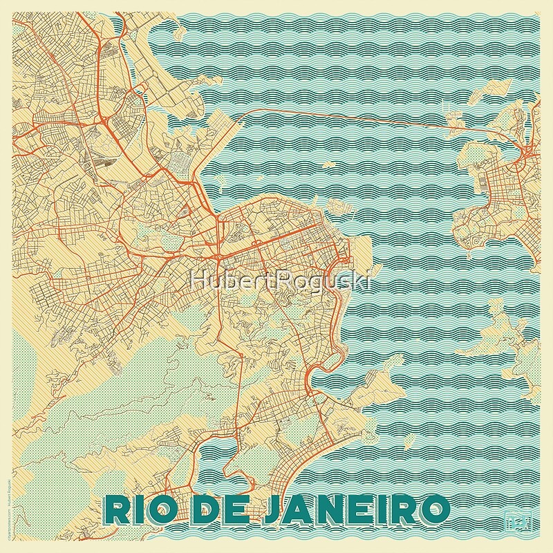 Rio De Janerio Map Retro By HubertRoguski Redbubble   Flat,800x800,075,f.u2 