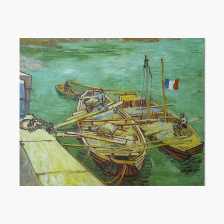 Barges on the Rhone River, 1888 by Vincent Van Gogh (Remastered) Boats loading in a river with france flag Art Board Print