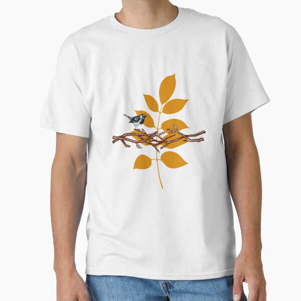 Blue Bird On Branch With Leaf Classic T-Shirt