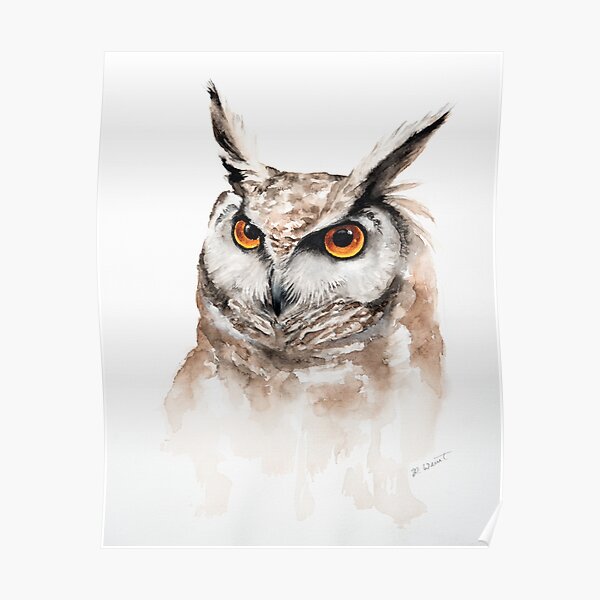 Eagle owl owl bird watercolor hand painted and signed Poster