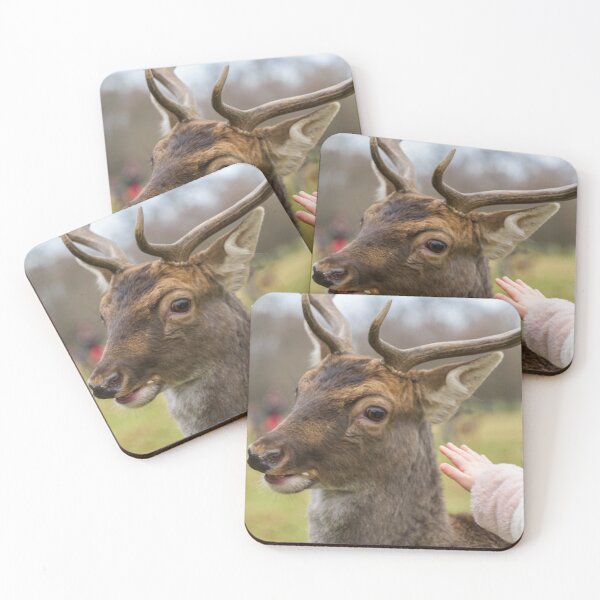 Item preview, Blonde girl playing with a friendly deer in Phoenix Park, Dublin, Ireland designed and sold by AlbertMi.