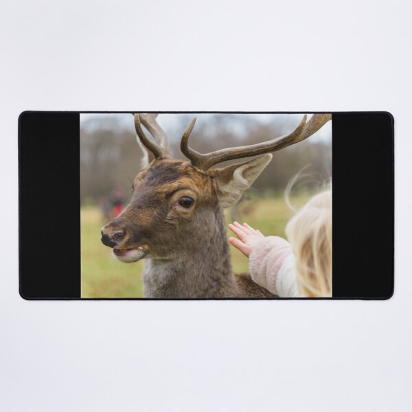 Item preview, Blonde girl playing with a friendly deer in Phoenix Park, Dublin, Ireland designed and sold by AlbertMi.