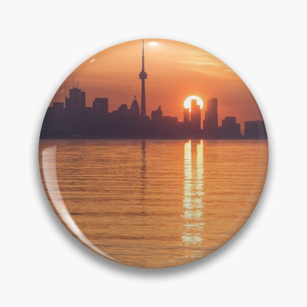 Item preview, Sun Disk Carved by Skyscrapers - Toronto Skyline Sunrise in Orange and Purple designed and sold by Georgia Mizuleva.