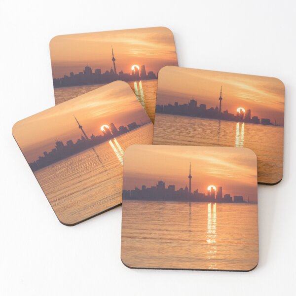 Item preview, Sun Disk Carved by Skyscrapers - Toronto Skyline Sunrise in Orange and Purple designed and sold by Georgia Mizuleva.