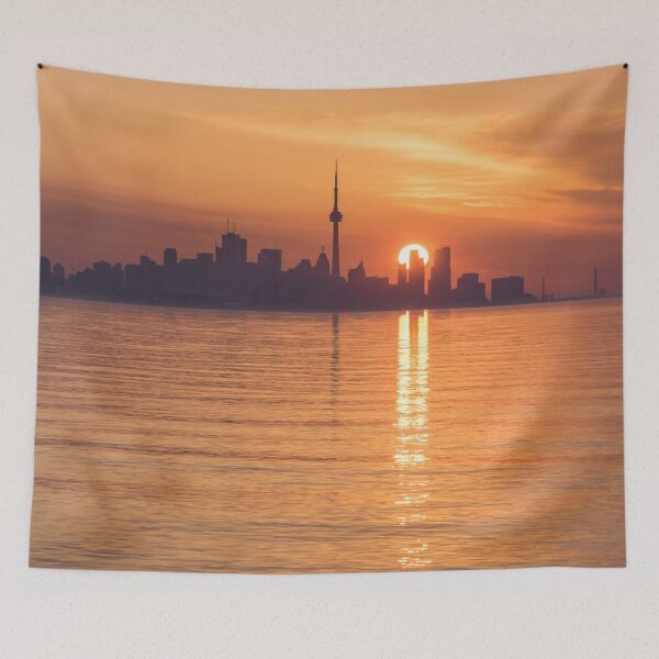 Item preview, Sun Disk Carved by Skyscrapers - Toronto Skyline Sunrise in Orange and Purple designed and sold by Georgia Mizuleva.