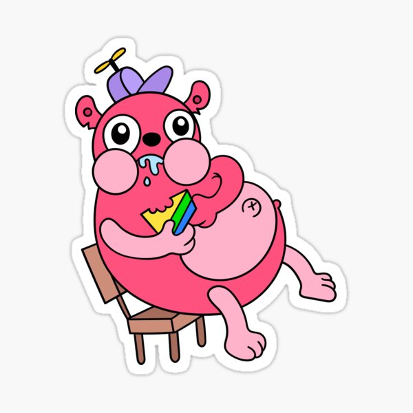 A fat greedy pink squirrel eating cake voraciously Sticker