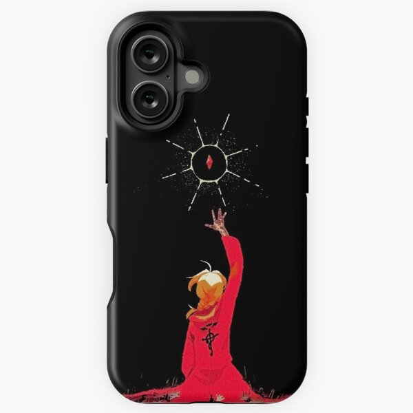 Aperçu de l'œuvre Full Metal Alchemist Brotherhood | Étui pour téléphone Edward Elric rouge et noir créée et vendue par DAIKONLINE.