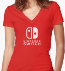 Nintendo Switch (white) Women's Fitted V-Neck T-Shirt