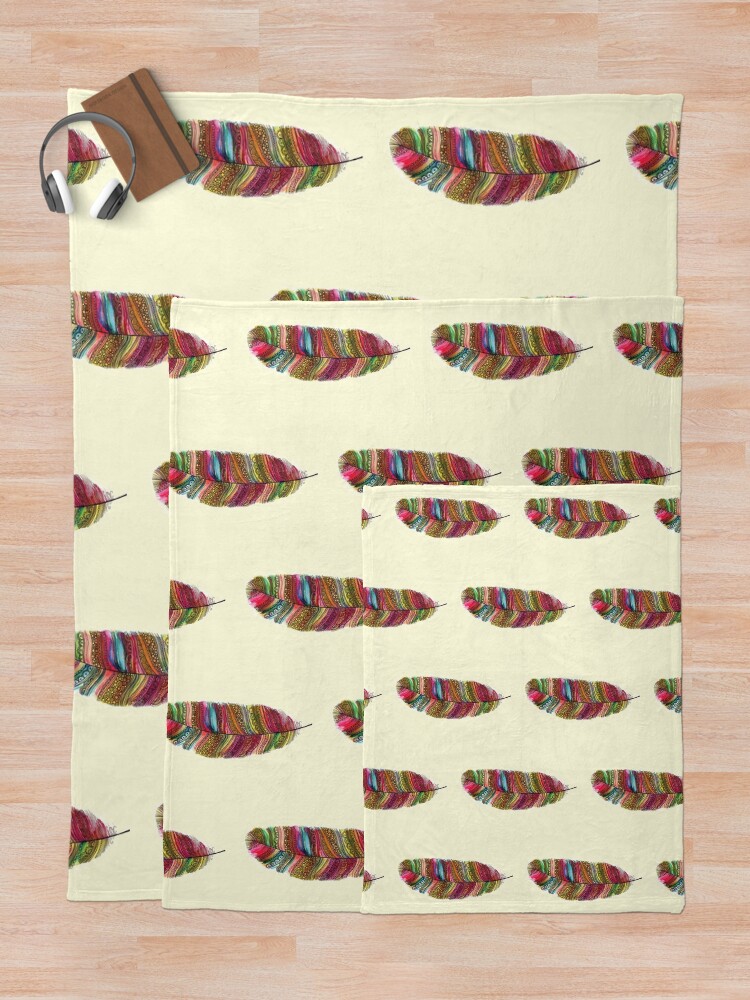 "Hand Drawn Colorful Feather " Throw Blanket for Sale by SherriMans