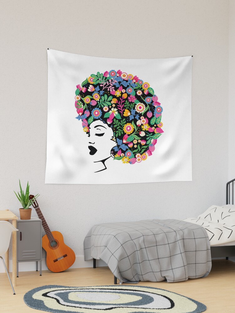 Afro Woman Flower Hair Art Tapestry for Sale by Blok45 Redbubble