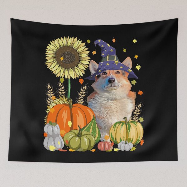 Item preview, Witch Corgi & Pumpkin Funny Dog Lover Sunflower Thanksgiving designed and sold by r-silver.