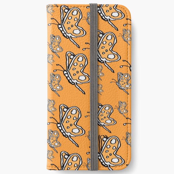 Vintage Butterfly pattern on orange melon background iPhone Wallet