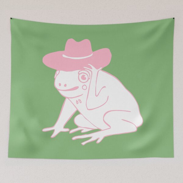 Item preview, frog cowboy illustration in pink designed and sold by craftordiy.art.