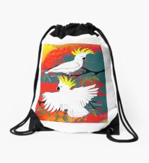 BushFire Sulfur Crested Cockatoos Drawstring Bag