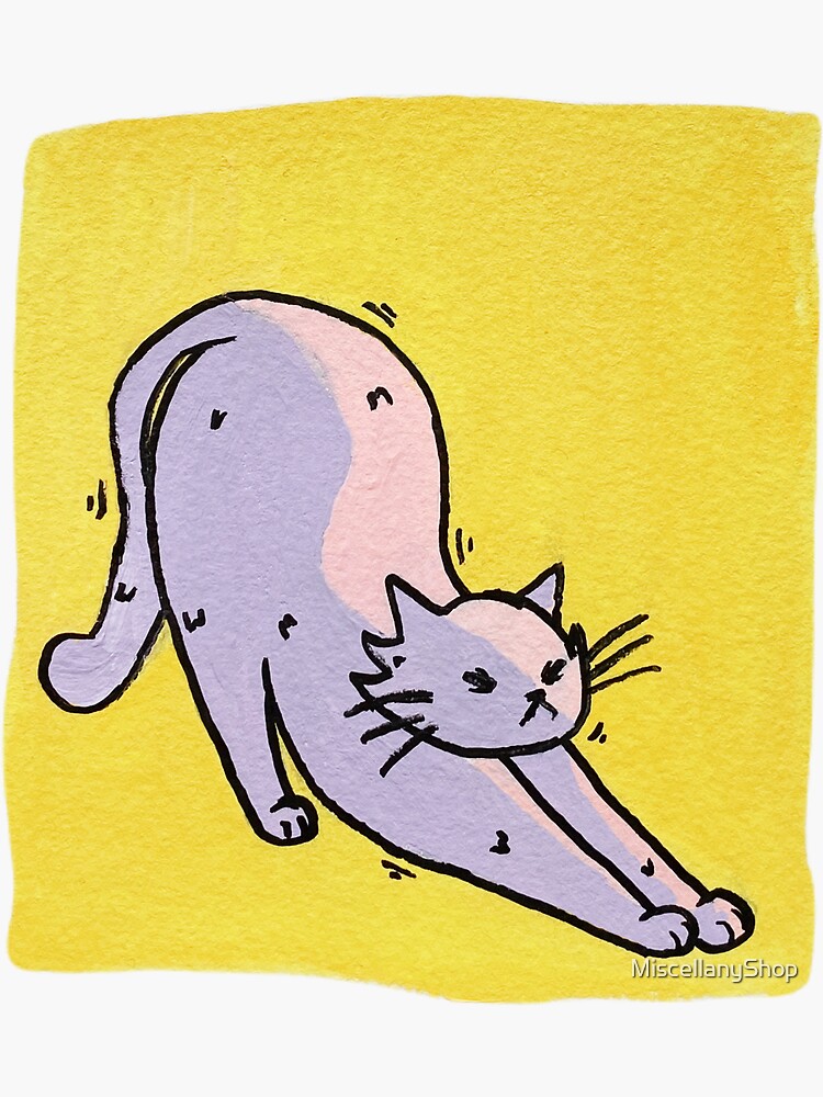 "Cute Cartoon Cat Stretching" Sticker For Sale By MiscellanyShop ...