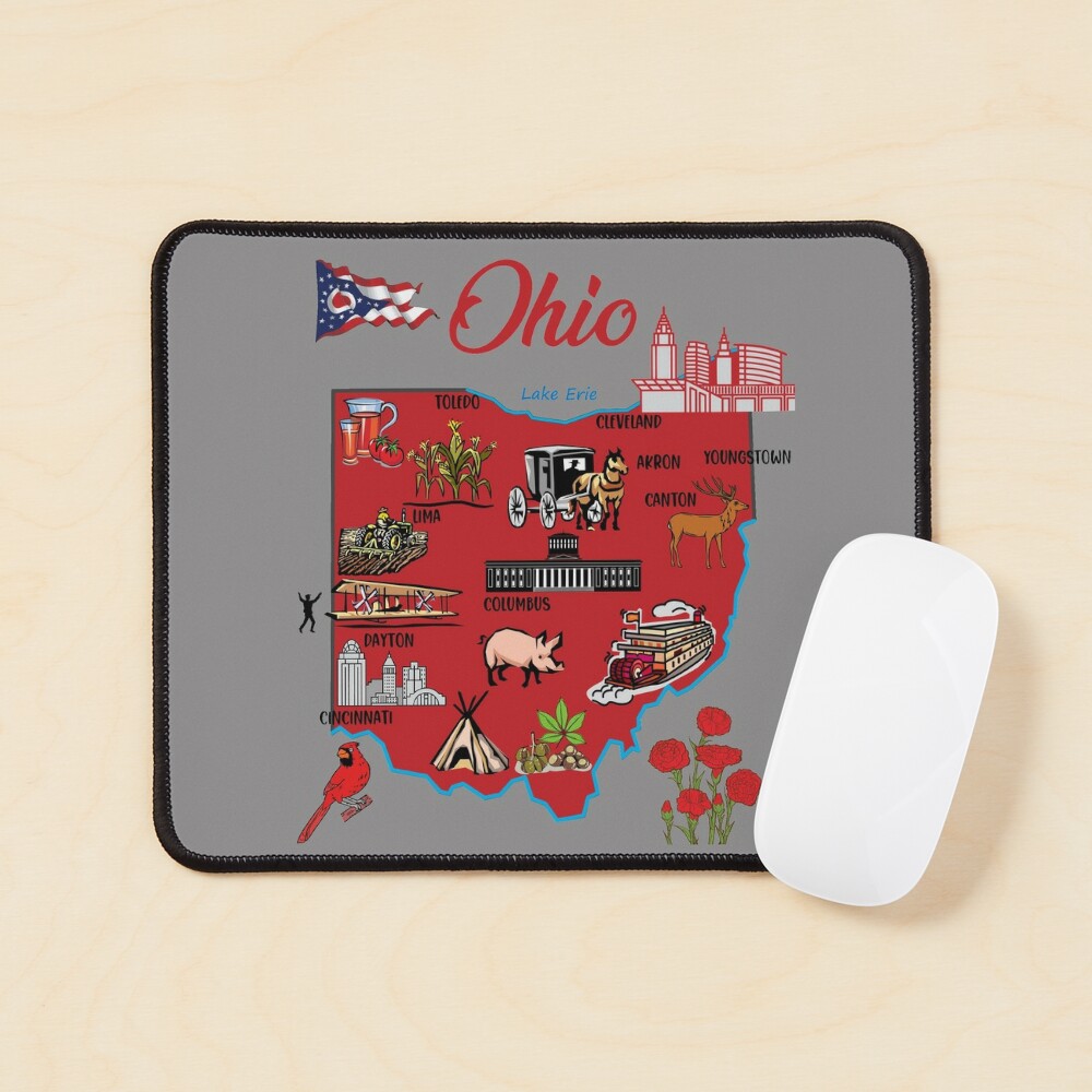 USA Ohio State Illustrated Travel Poster Map with Touristic Highlights  Coffee Mug