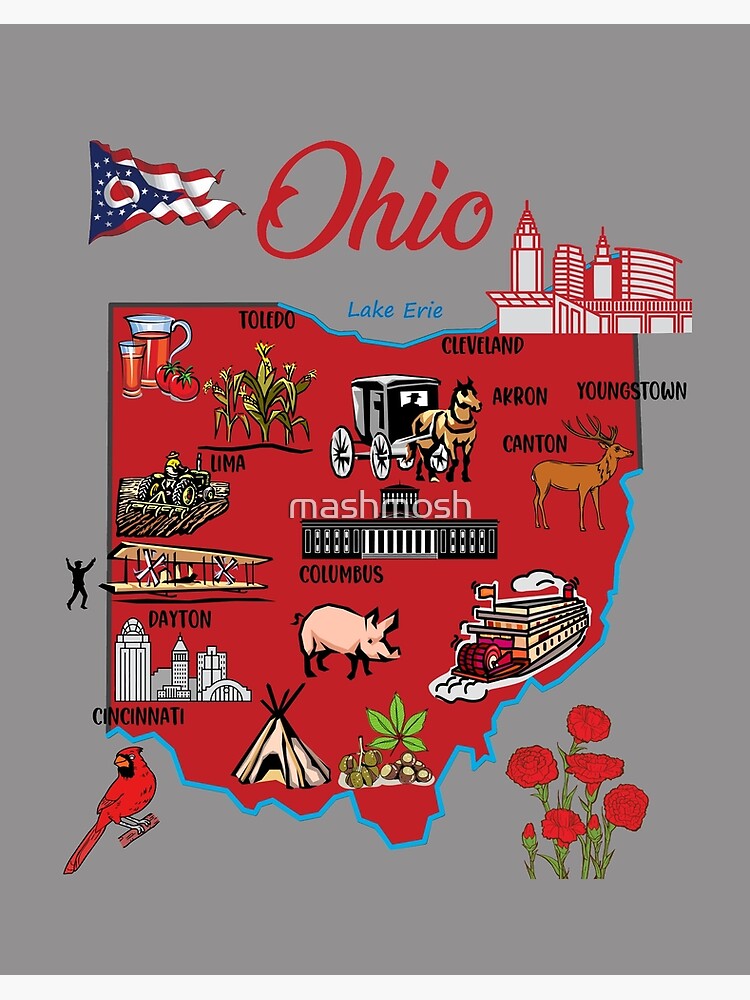 USA Ohio State Illustrated Travel Poster Map with Touristic Highlights Coffee  Mug by M Bleichner - Pixels