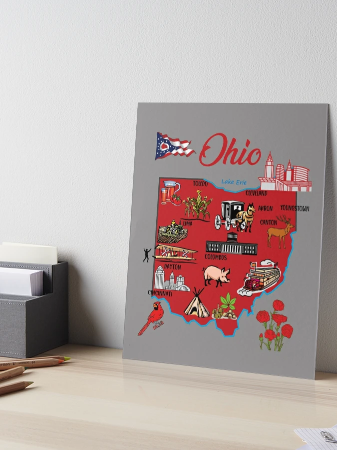 USA Ohio State Illustrated Travel Poster Map with Touristic