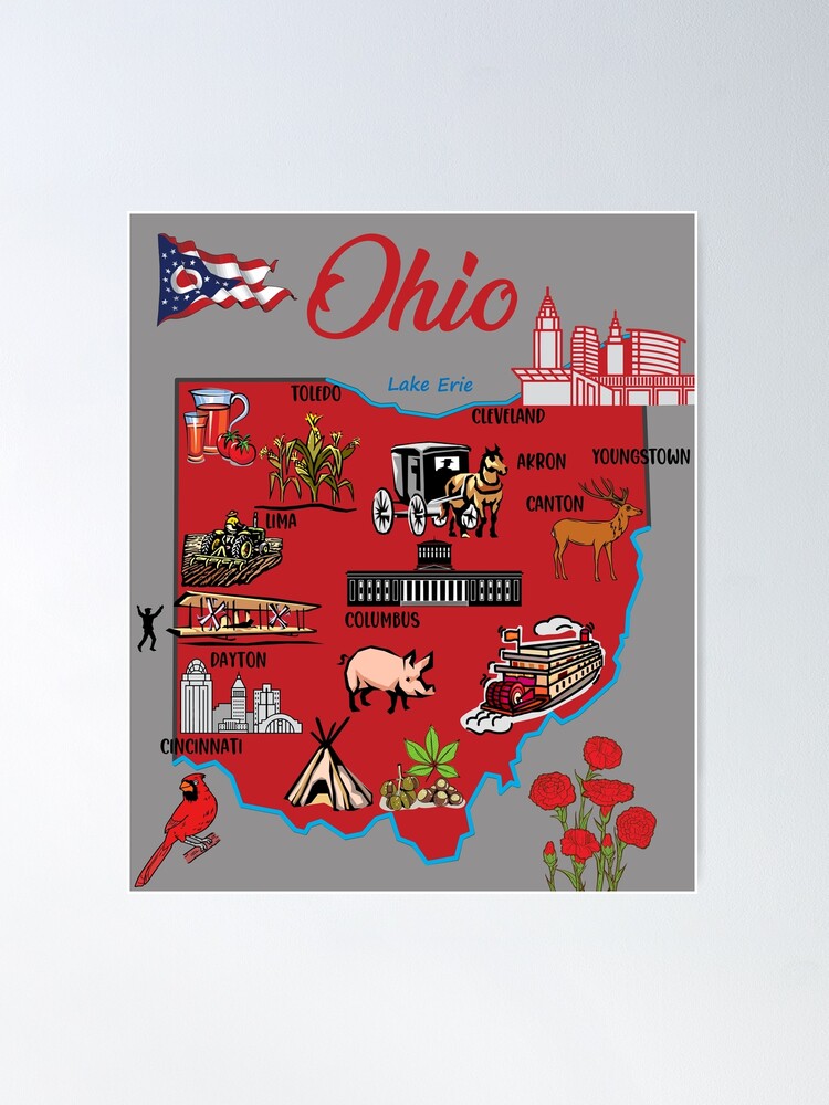 USA Ohio State Illustrated Travel Poster Map with Touristic Highlights  Coffee Mug
