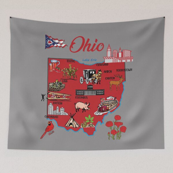 Item preview, Hand Drawn Illustration of Ohio Map with Tourist Destinations, USA , United states designed and sold by mashmosh.