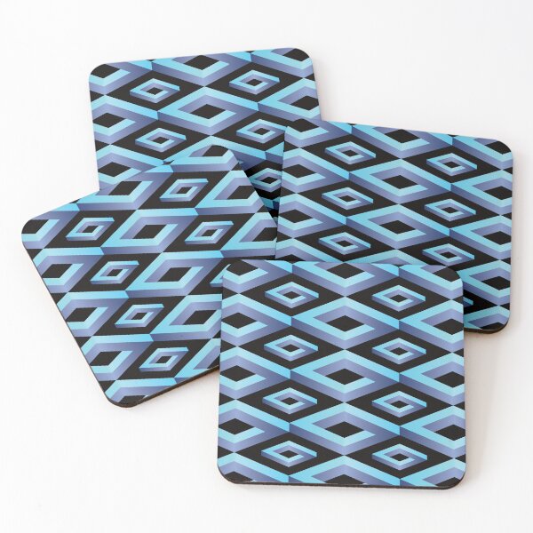 Item preview, PENROSE CUBE V1 Loop Pattern - TEAL and NAVY on BLACK Background (v1 TEALNAVY on BLACK) © designed and sold by DesignsByLawerg.