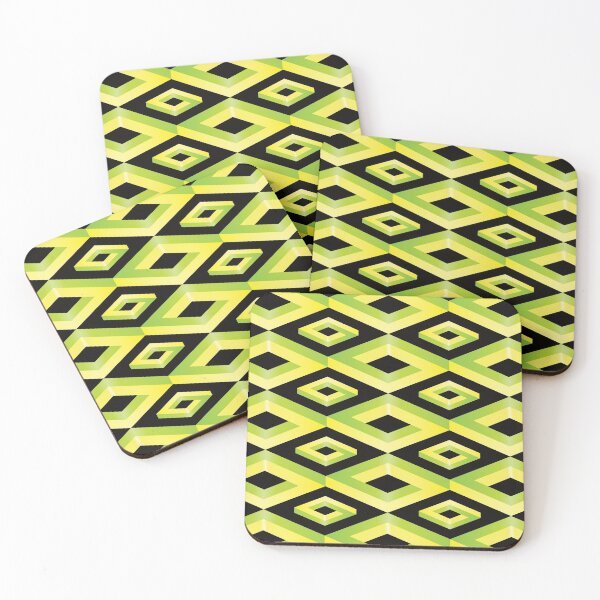 Item preview, PENROSE CUBE V1 Loop Pattern - YELLOW and GREEN on BLACK Background (v1 YELLOWGREEN on BLACK) © designed and sold by DesignsByLawerg.