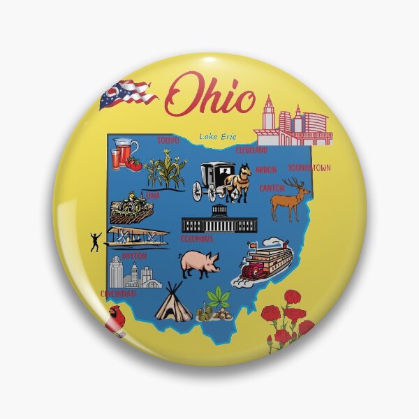Item preview, Ohio map with major cities Tourist Destinations, Ohio state, USA, flag designed and sold by mashmosh.