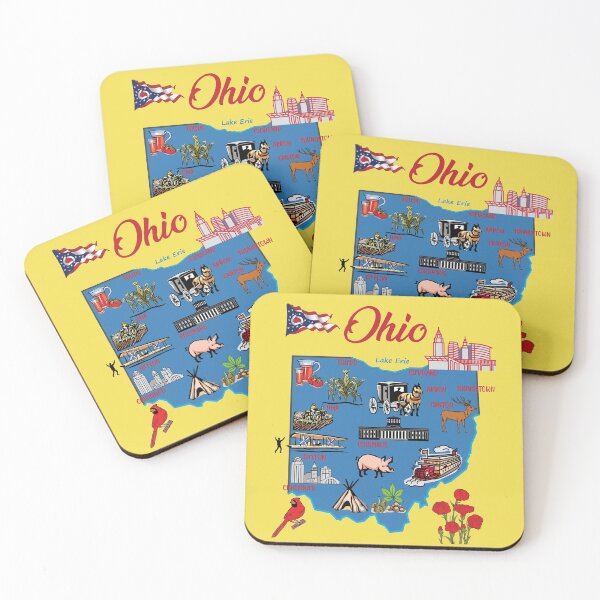 Item preview, Ohio map with major cities Tourist Destinations, Ohio state, USA, flag designed and sold by mashmosh.