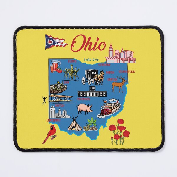 Item preview, Ohio map with major cities Tourist Destinations, Ohio state, USA, flag designed and sold by mashmosh.