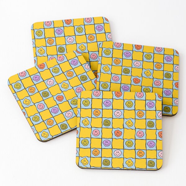 Item preview, Yellow Smiley Checkered Print designed and sold by doodlebymeg.
