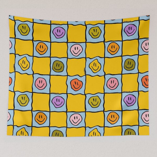 Item preview, Yellow Smiley Checkered Print designed and sold by doodlebymeg.