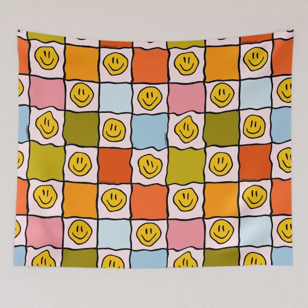 Item preview, Rainbow Smiley Checkered Print designed and sold by doodlebymeg.