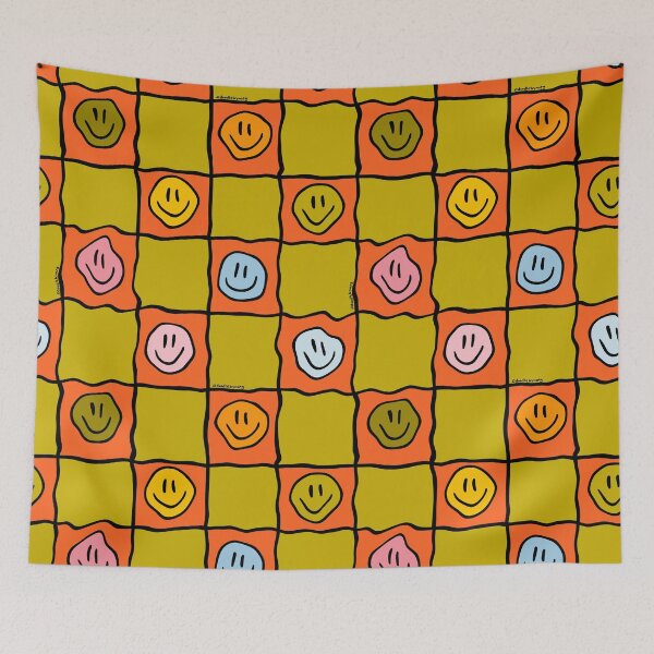 Item preview, Green Smiley Checkered Print designed and sold by doodlebymeg.