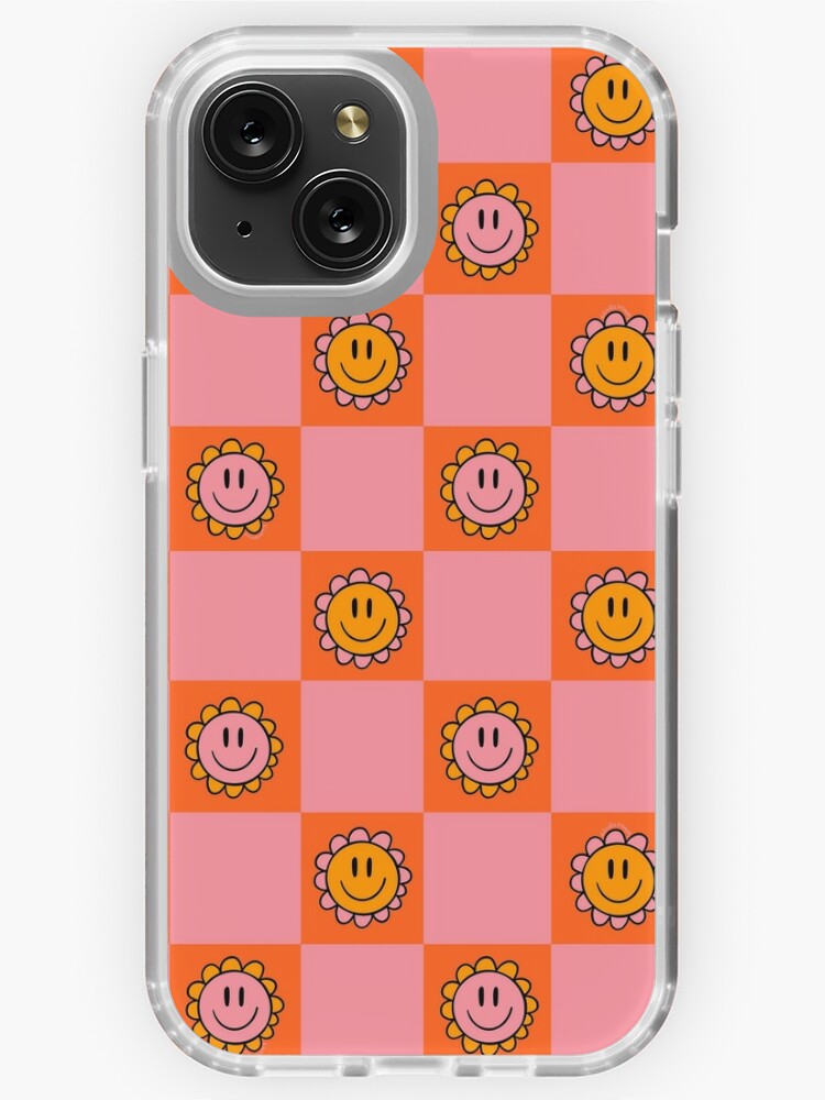 Pink Orange Smiley Face Checkerboard Print