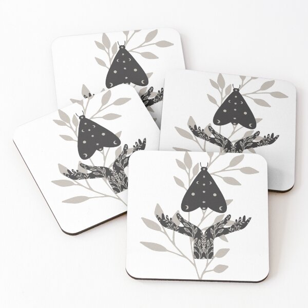 Item preview, Watercolor Black Moth Crescent Moon Wings Held by Cupped Silhouette Hands With Wildflower Tattoos Flies across watercolor wildflowers designed and sold by Monica Laipple.