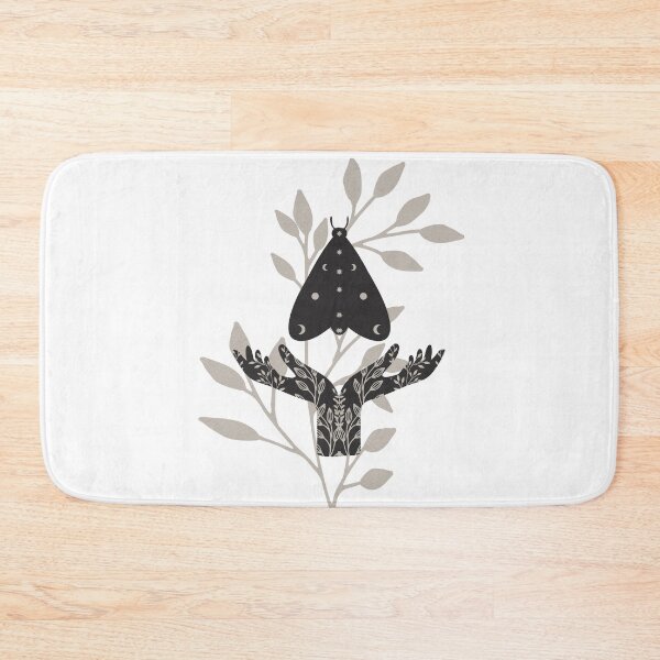 Item preview, Watercolor Black Moth Crescent Moon Wings Held by Cupped Silhouette Hands With Wildflower Tattoos Flies across watercolor wildflowers designed and sold by Monica Laipple.