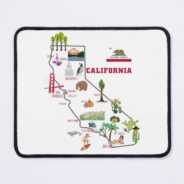 Item preview, california tourist map with landmarks and famous symbols, USA, United states designed and sold by mashmosh.