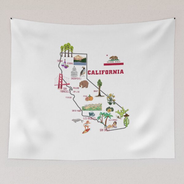 Item preview, california tourist map with landmarks and famous symbols, USA, United states designed and sold by mashmosh.