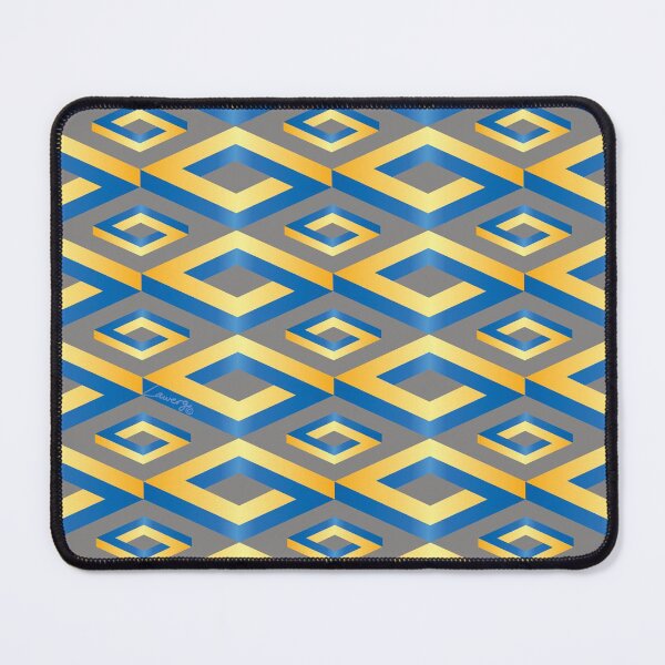 Item preview, PENROSE CUBE V1 Loop Pattern - GOLD and BLUE on GRAY Background (v1 GOLDBLUE on BLACK) © designed and sold by DesignsByLawerg.