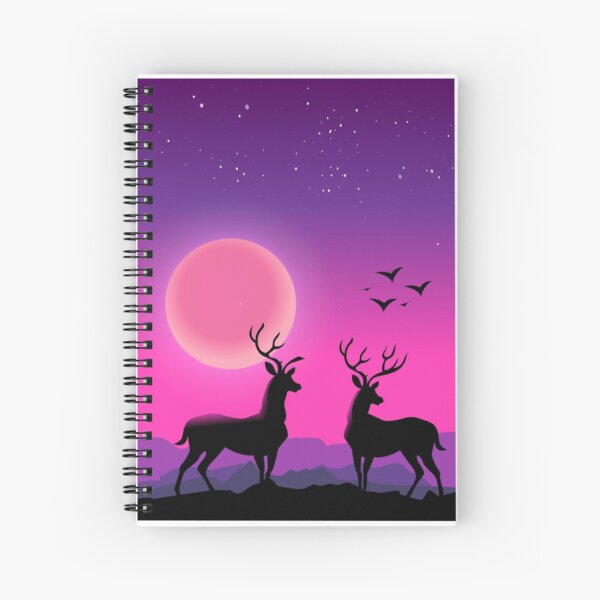 two deers in a beautiful pink landscape Spiral Notebook