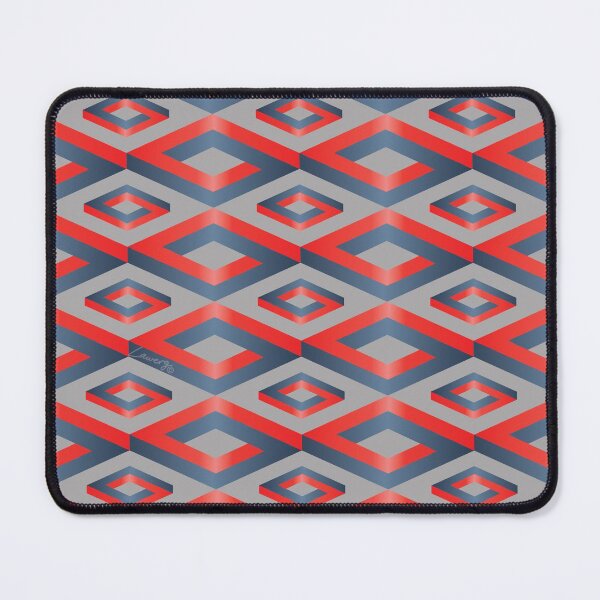 Item preview, PENROSE CUBE V1 Loop Pattern - RED and GRAY/BLUE on GRAY Background (v1 REDGRAYBLUE on GRAY) © designed and sold by DesignsByLawerg.